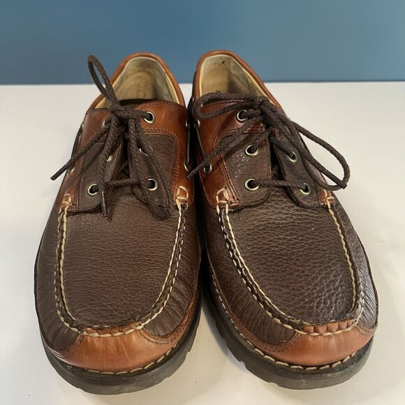 LL Bean Allagash Boat Shoes Mens 10 D Brown Bison Leather Handsewn Moccasin main image 12